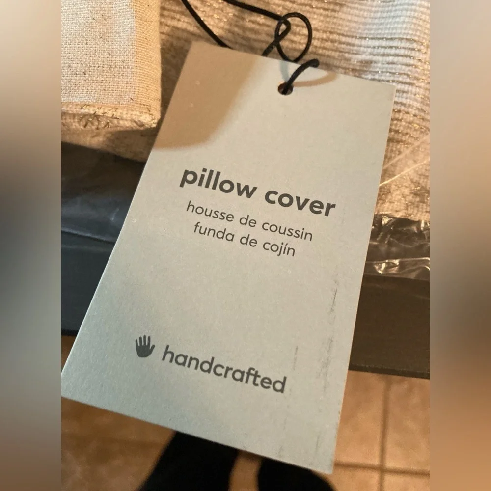 West Elm Cotton Linen Cream+Metallic Embroidered Pillow Covers NEW 12X21
